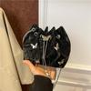 Elegant Women's Drawstring Bucket Butterfly Chain Shoulder Bag Fashion PU Top-Handle Solid Color Crossbody Bag KTY