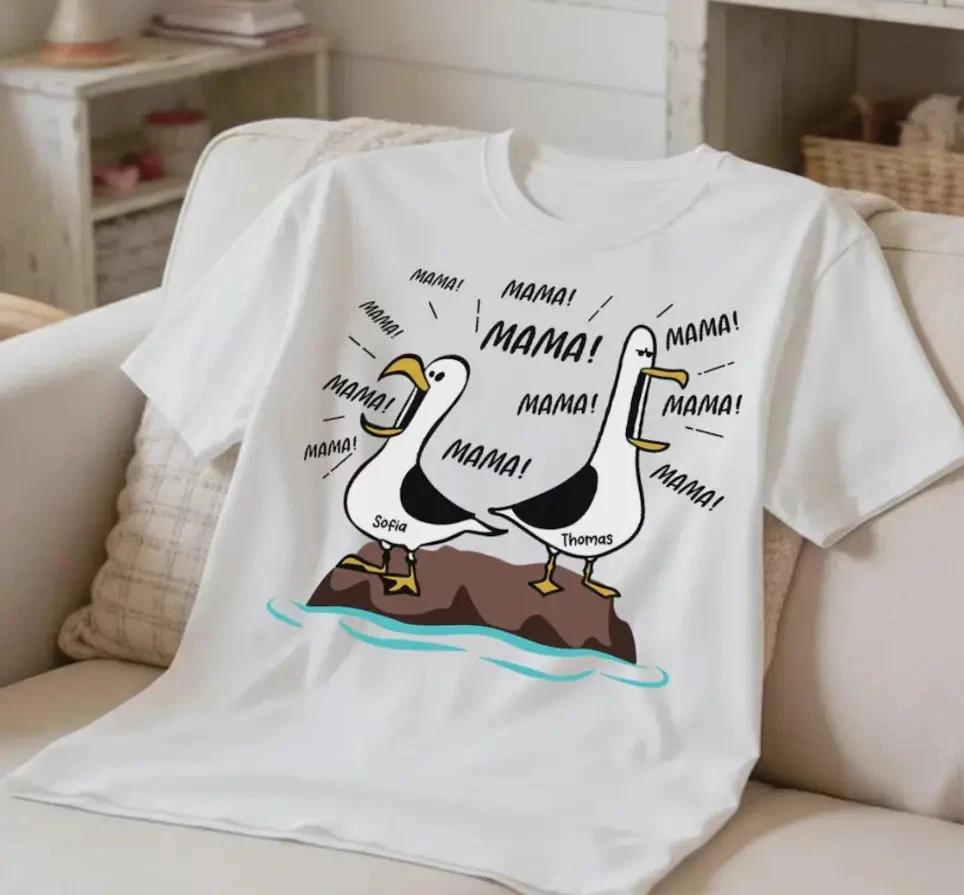 Custom Seagull Mom Mama T- Shirt, Pearsonalized Name Shirt,Funny Mothers Day Gift S