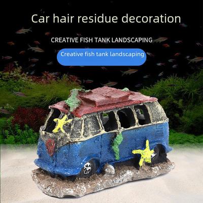 Car Wreck Fish Tank Ornament: Creative Resin Decor for Fish and Shrimp Hiding and Spawning