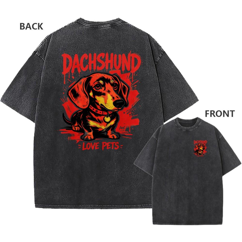 Dachshund Lover Pets Graphic Tee Oversized Acid Wash Vintage 100% Cotton Unisex S разноцветный