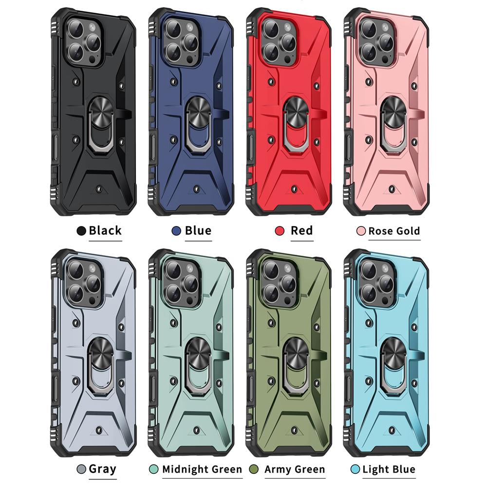 For Apple iPhone 16 15 14 Plus 13 12 Mini 11 Pro X XR XS Max 7 8 Plus SE 2020 2022 Case High Quality Hard PC + TPU Shockproof Rotate Ring Stand Cover