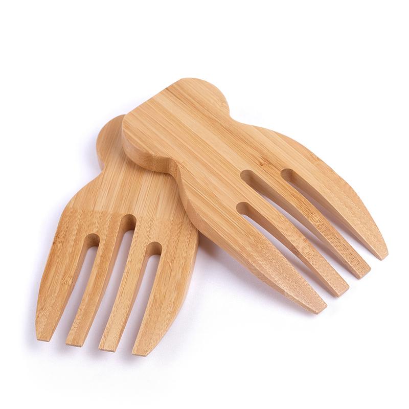 2Pcs Salad Forks Large Bamboo Salad Hands Food Servers Fruit Salad Mixing Forks Dinner Serving Set Bamboo Cutlery Kitchen Tools