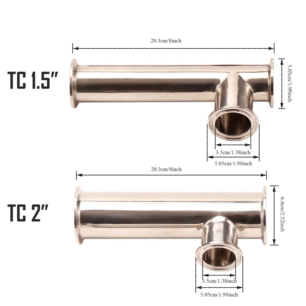 Tri Clamp 1.5”/2" Offset Tee 1/2 Tri Clamp RIMS Tube 304 Stainless Steel Sanitary Brewer Fitting