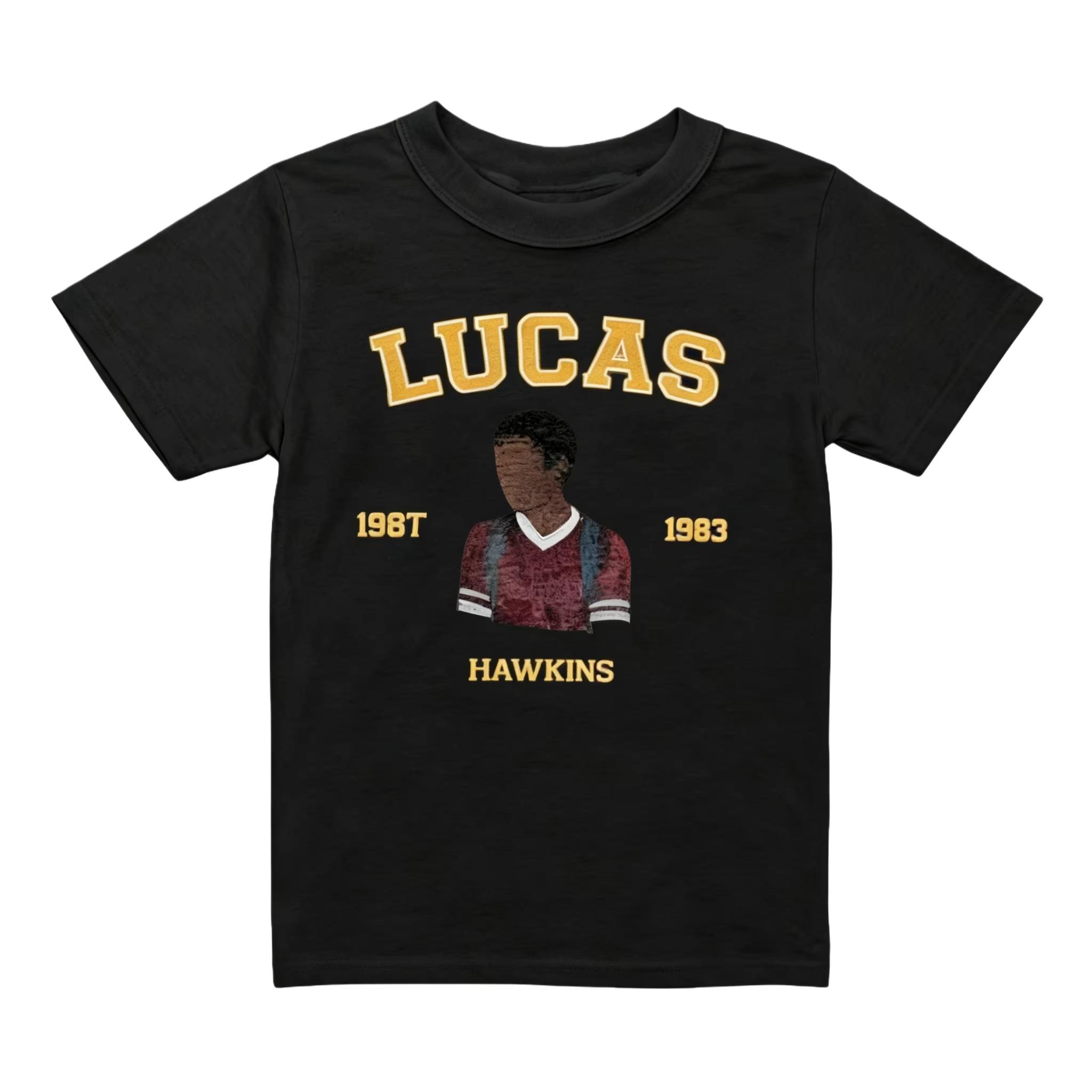 

TV drama Stranger Lucas Retro Cartoon style graphics 100Cotton Tshirt unisex Vintage Short Sleeve Mens shirt Streetwear M