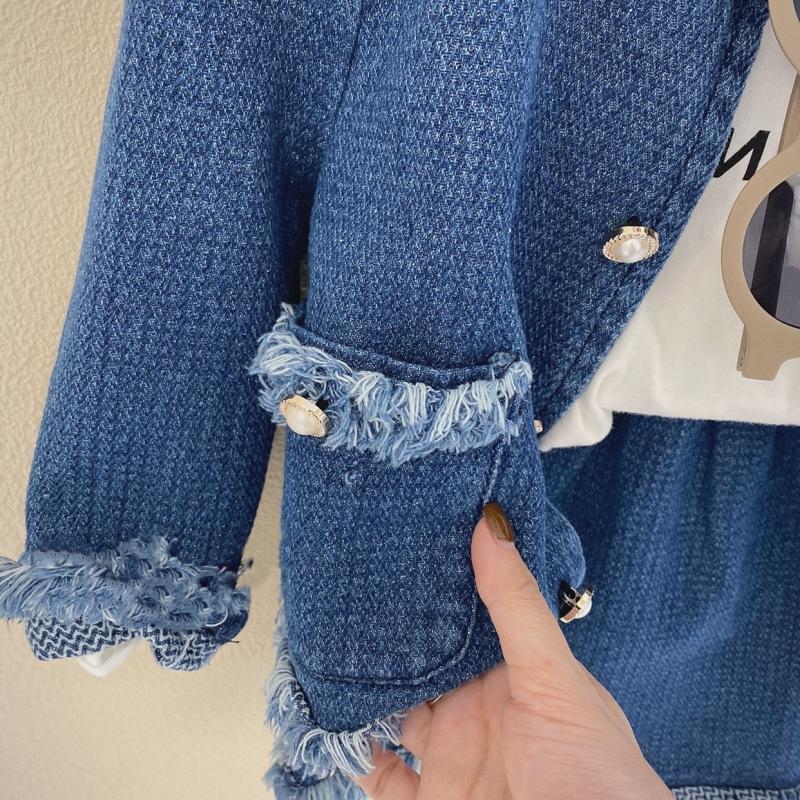 Gonna da bambina Abito da bambina in due pezzi Autunno Comoda giacca di jeans con nappa temperamentale