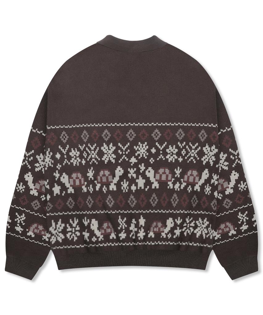 GLACK Gnt049 Turtles Fair Isle Nordic Knit (Brown)