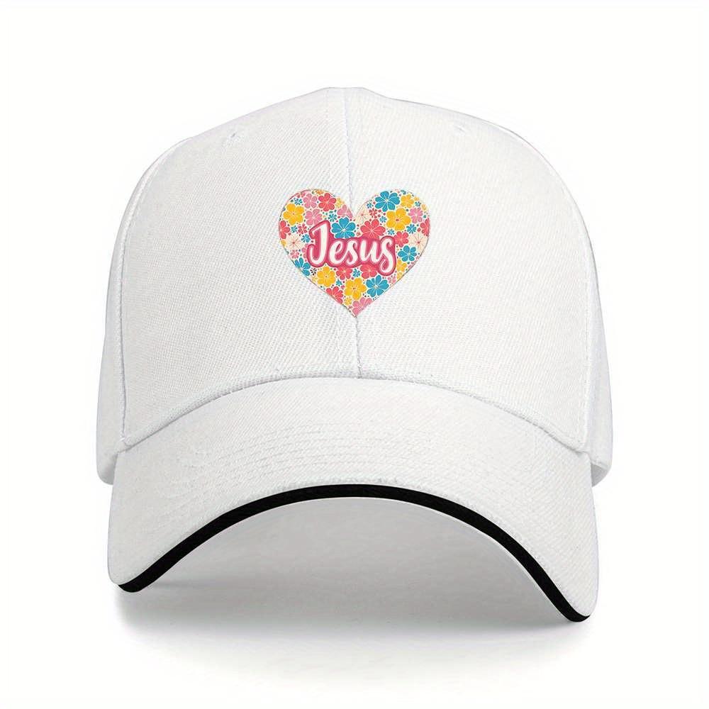 Jesus Floral Heart Graphic Baseball Cap Polyester Adult Outdoor Casual Adjustable Sport Hat One Size