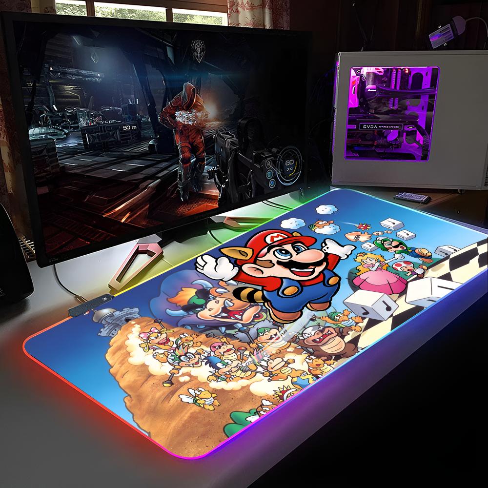 Hot Game Super Cool M-Mario Bros Mouse Pad RGB Backlit Mouse Pad Laptop Mouse Pad Laptop Gamer Computer Desk Gaming Accessories
