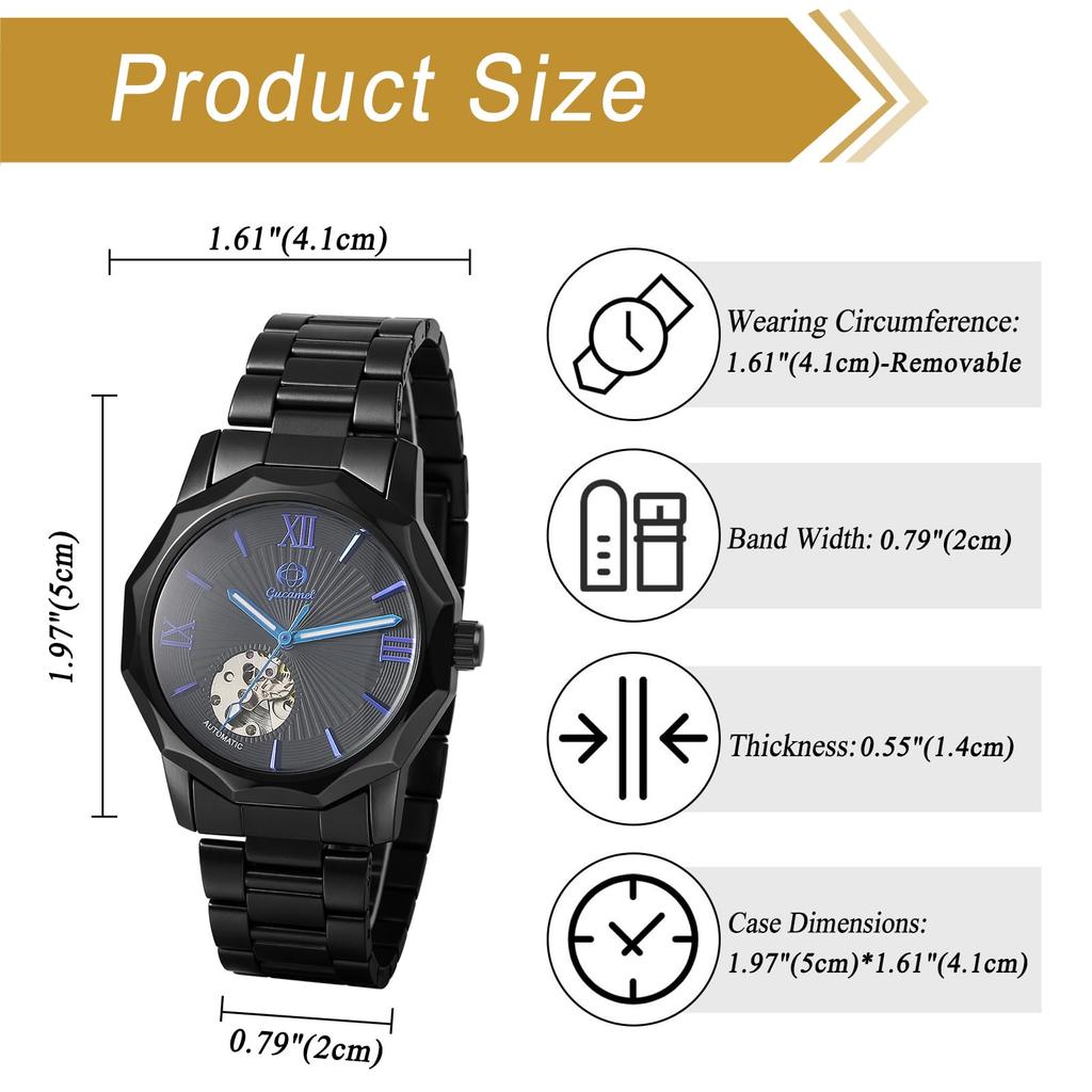Automatic Business Watch for Luminous Stainless Perfect for Day Black Men Steel, Classic, Stylish, Fashionable, Cool, Students, Gifts, Anniversaries,