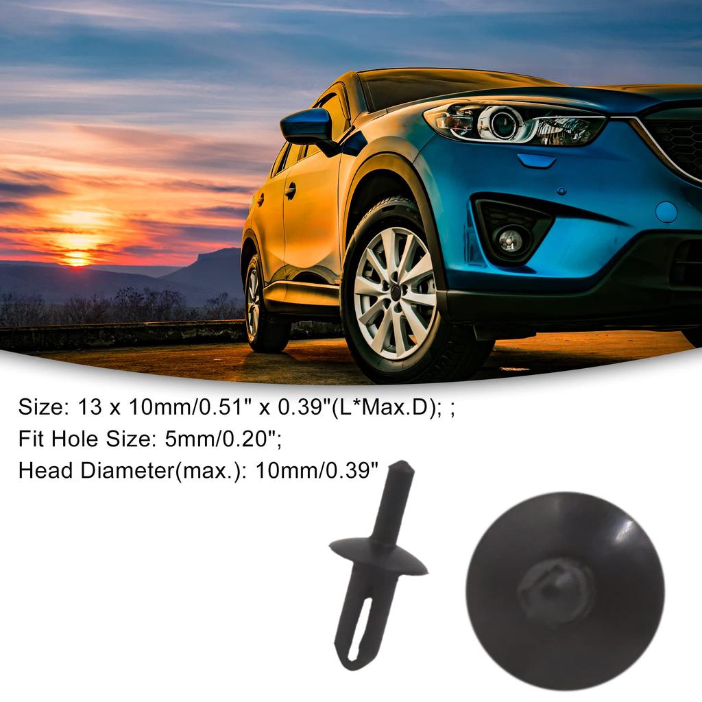 ACROPIX 50pcs Car Rivet Fastener Bumper Fender Push Clip Universal 5mm Hole Black