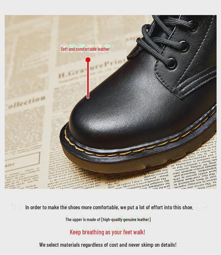 Classic Retro British Style 1460 Martin Boots - Flat Six-Hole Genuine Leather Motorcycle Short Boots with Thick Soles.