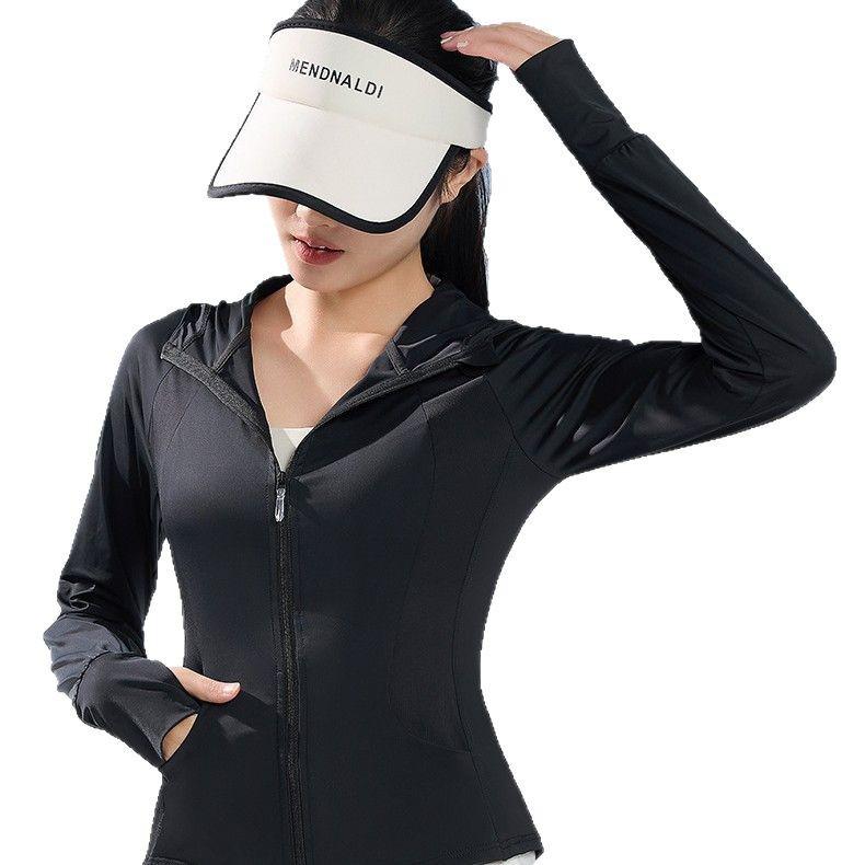 2025 Slimming UPF50+ Nylon Hooded Yoga Jacket - Long Sleeve, Sun Protection, Versatile for Outdoor Summer Activities