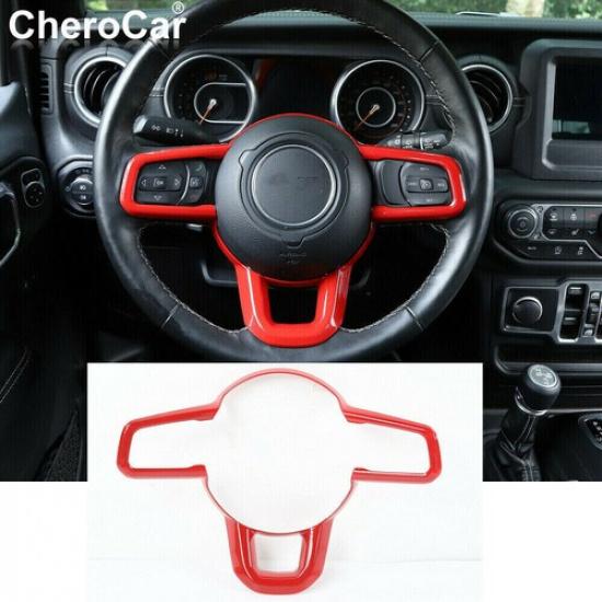 Steering Wheel Frame Trim Cover Accessories Red ABS For 18+ Jeep Wrangler JL JT
