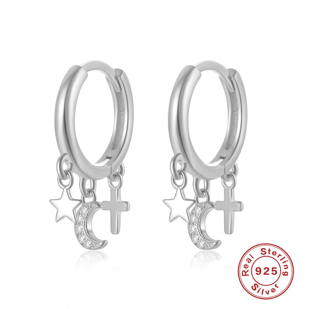 

Срібло 925 проби Ins Вітер Зірка Місяць Комбінація Асиметричні Сережки Легка Розкіш Мода Універсальні Креативні Сережки-Кільця Ювелірні Вироби для Вух 925 Silver