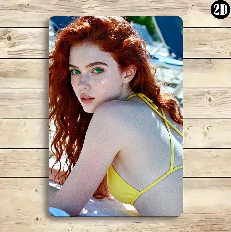 

Vintage Retro Metal Wall Art 8x12 inch Fashion Woman Swimwear Portrait Painting for Living Room Bedroom Decor 20x30cm