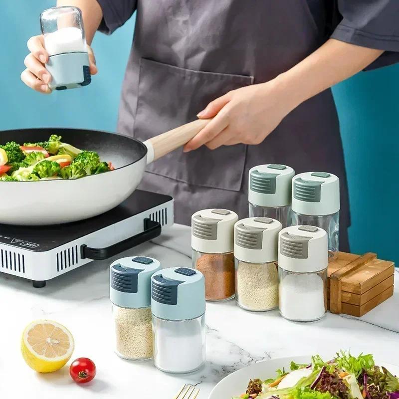 1 Pcs Kitchen Portable Tools Pressed Salt Control Shaker Dosing Salt Shaker Sealed Moisture Resistant Glass For Salt Storage