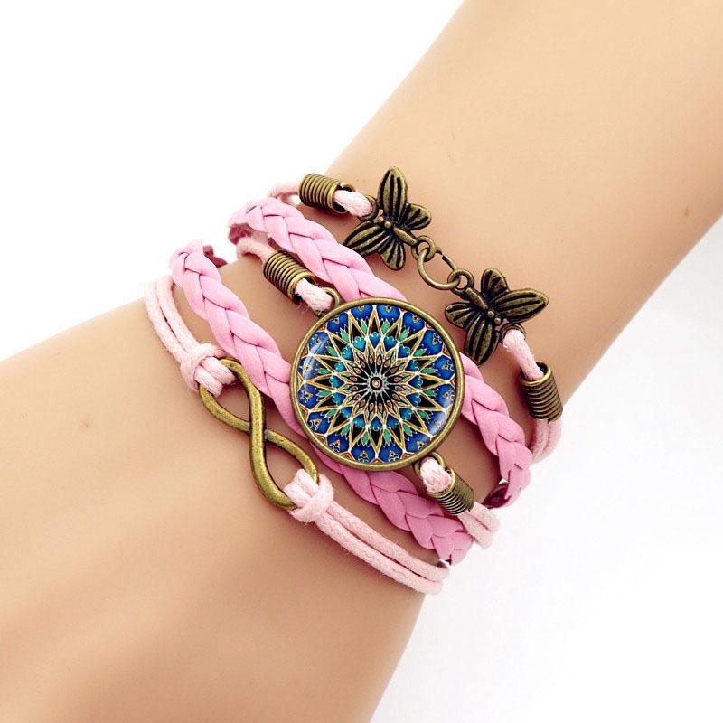 Bohemian Mandala Time Gemstone Braided Bracelet Female Europe And The United States Retro Infinity Symbol Butterfly Hand Jewelry