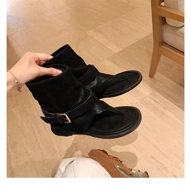 

A New Style of Women s Shoes with Round Toe Buckles and Mid-calf Boots for Wearing Outside 35 чорний