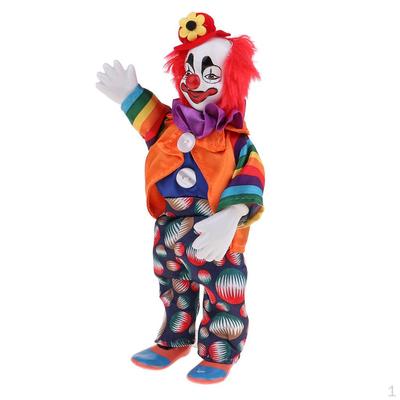 9 Zoll lächelnde Clownpuppe aus Porzellan mit bunten Outfits, lustige Harlekin-Puppe, Requisiten, Halloween
