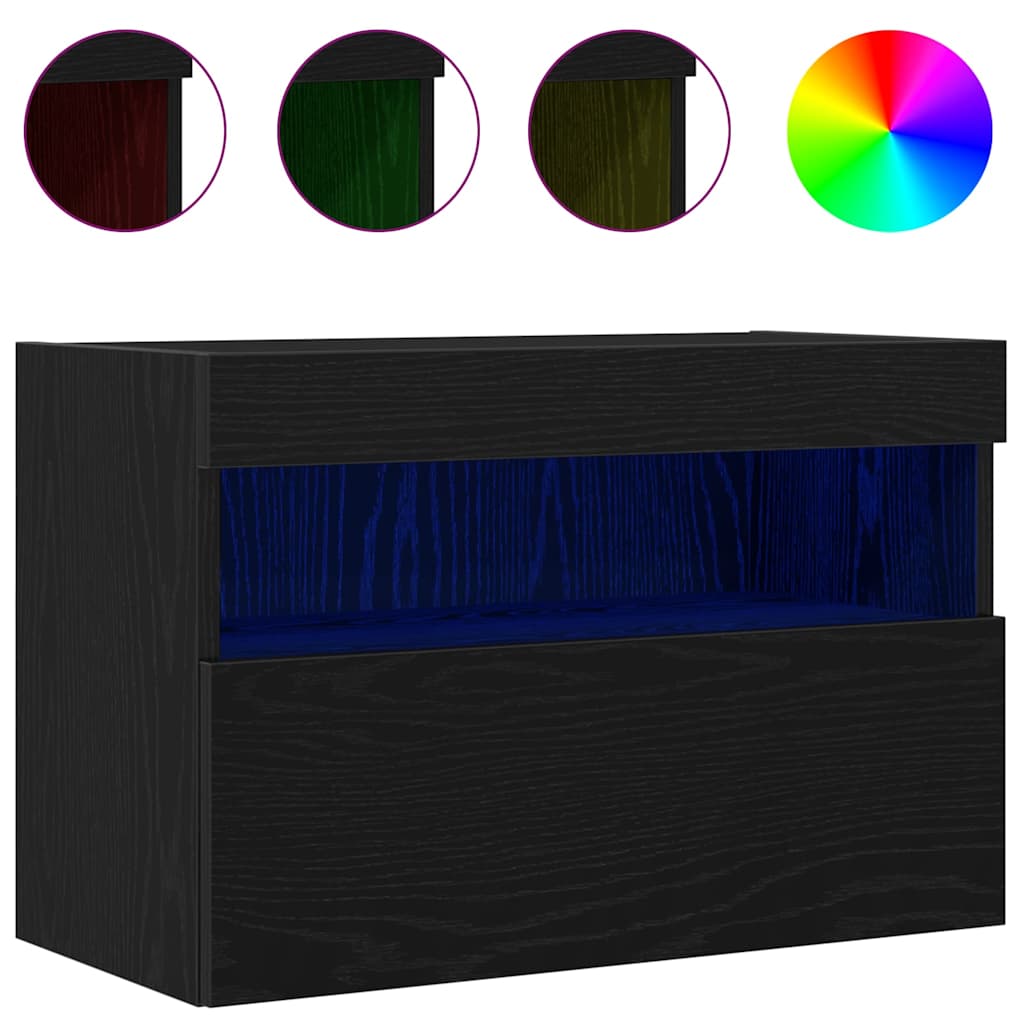 TV Wall Cabinet 2 Pcs Black Oak Effect 60 X 30 X 40 Cm