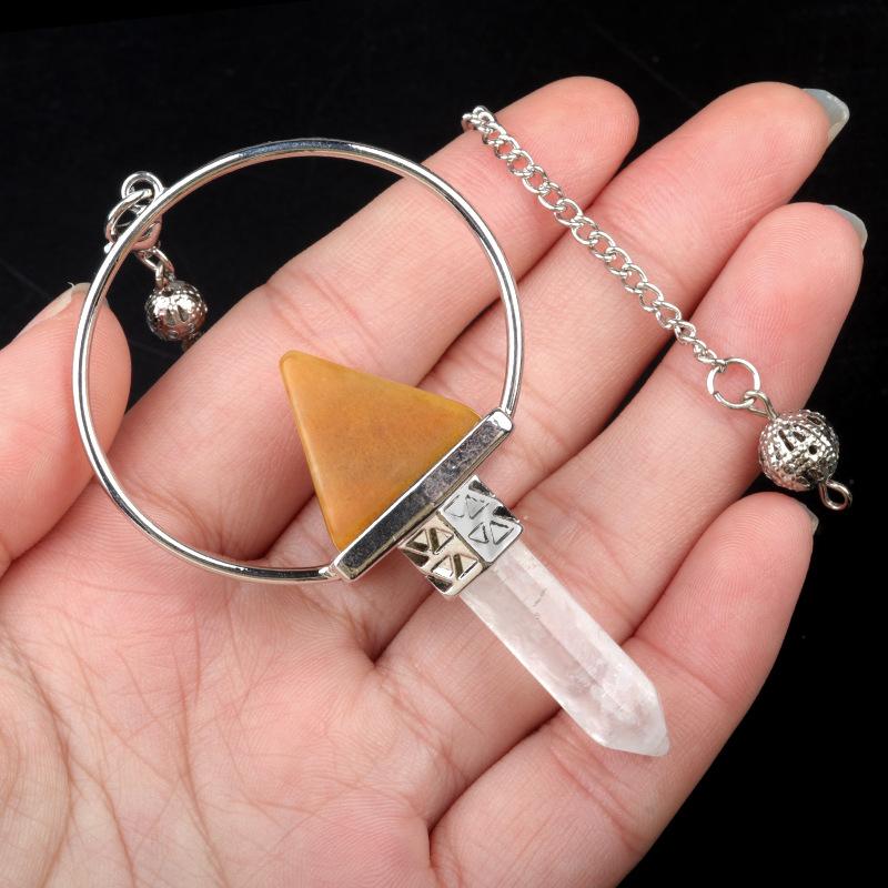 Pyramid Healing Crystal Point Pendulum with 7 Chakra Stone Beads Chain for Dowsing Divination Reiki Meditation