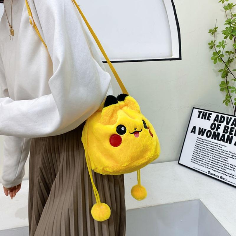 New Pikachu Drawstring Plush Bag Lovely Funny Girls Boys Student Compact Makeup Storage Travel Outdoor Cartoon Gift Bag