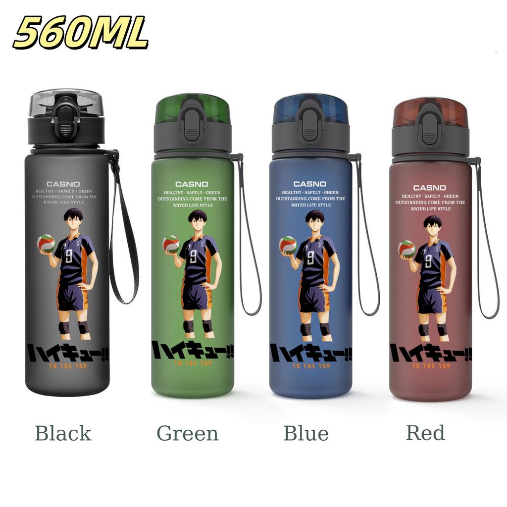 Anime Haikyuu Sports Water Bottle Leak Proof Frosted Plastic Cup Portable Rope Fitness Outdoor Travel 560ML with for Kid Friendly Entertaining Fun