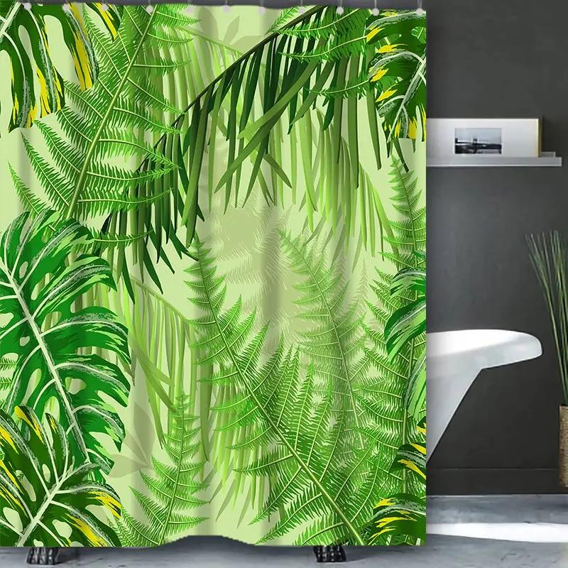 Frond Bathing Curtain  Bathroom Nordic Green Leaf  Shower Curtain Waterproof With 12 Hooks Home Deco