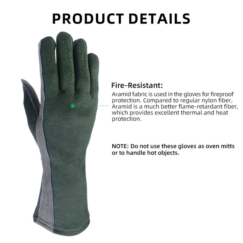 XYEHS 1 Pair Long/Short Cuff Leather Military Uniform Supply Pilot Safety Work Gloves Fire-Resistant Aramid Flight Gloves