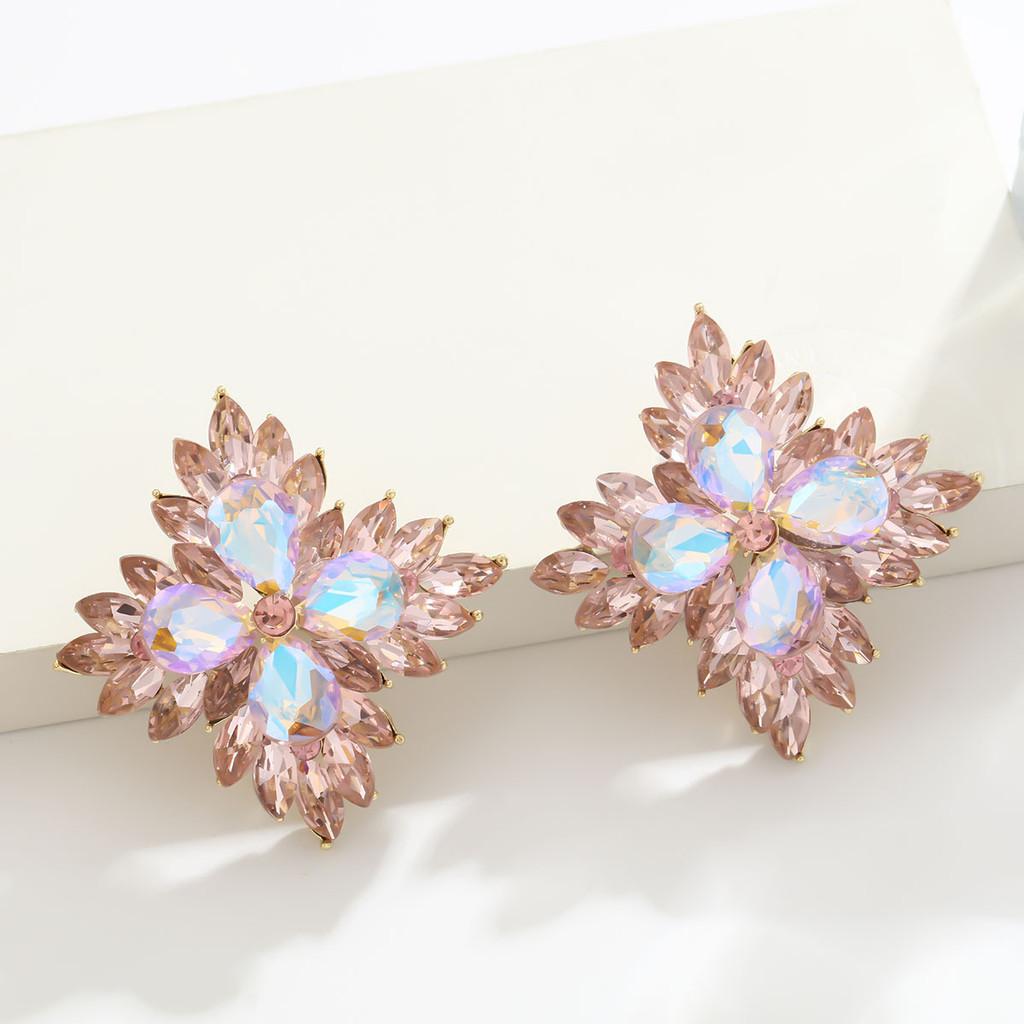 Geometric Crystal Ear Studs For Women With Alloy Material And Exquisite Electroplating