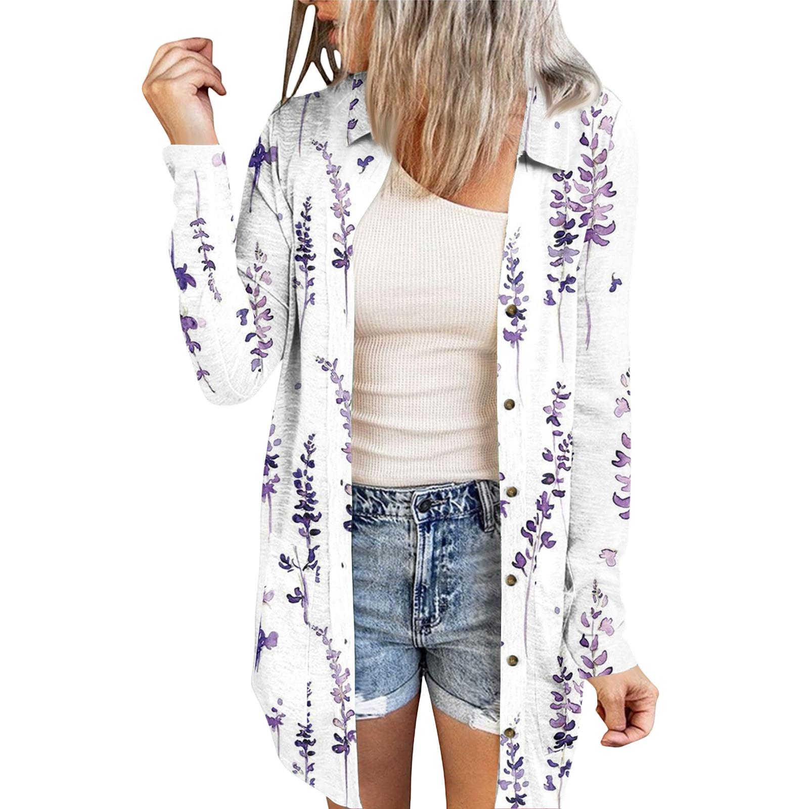 

Женский повседневный модный кардиган-жакет средней длины с длинными рукавами и цветочным принтом XL белый