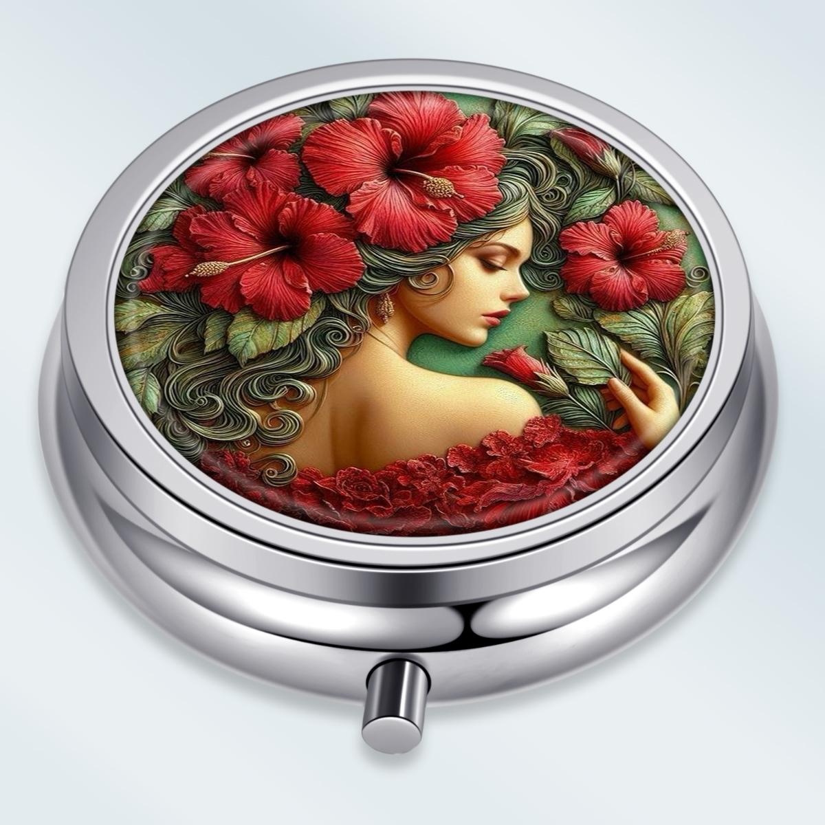 

Portable Pill Box with 3 Compartments, Mini Metal Medicine Organizer Case, Cute Printed Pill Container for Vitamins, Pills, Jewelry, Travel, Daily Use