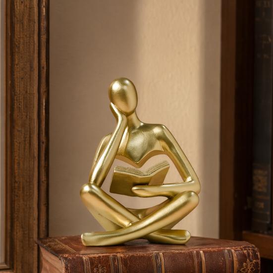 Resin Thinker Statue Bookshelf Decor, Abstract Reading Figure Sculpture, Modern Office Desk Ornament, Inspirational Gift for Teachers & Book Lovers