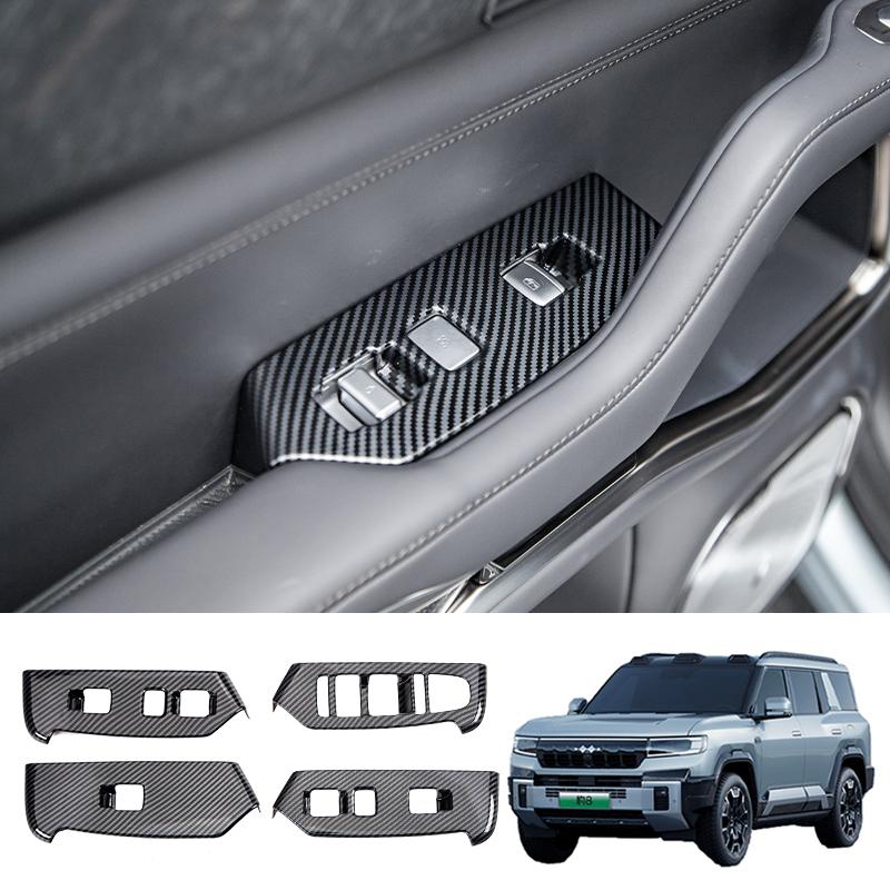 

For BYD Leopard 8 Denza B8 2025+ Interior Glass Lift Sticker Carbon Look Anti-scratch ABS Material Upgrade Car Accessories