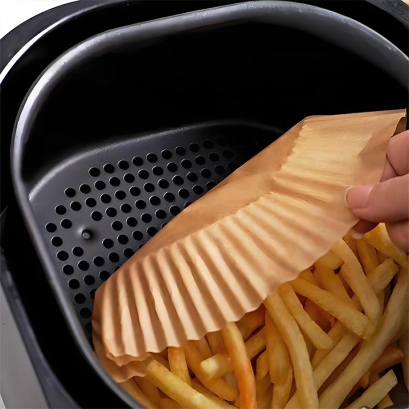 Revestimientos de Papel para Freidora de Aire de 100 Hojas - Set de Cocina Festiva para Horneado Antiadherente y Limpieza Fácil