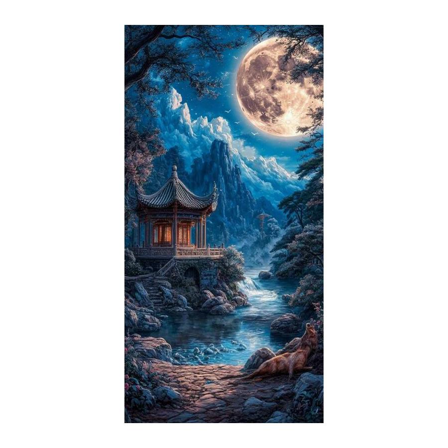Moon Attic Scenery Large Size Diamond Painting New Collection Castle Waterfall Diy Full Drill Rhinestone Embroidery Mosaic Cross Stitch Kits