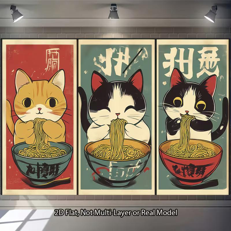 2D Vintage Japanese Noodle Kitty Retro Poster Wall Hanging