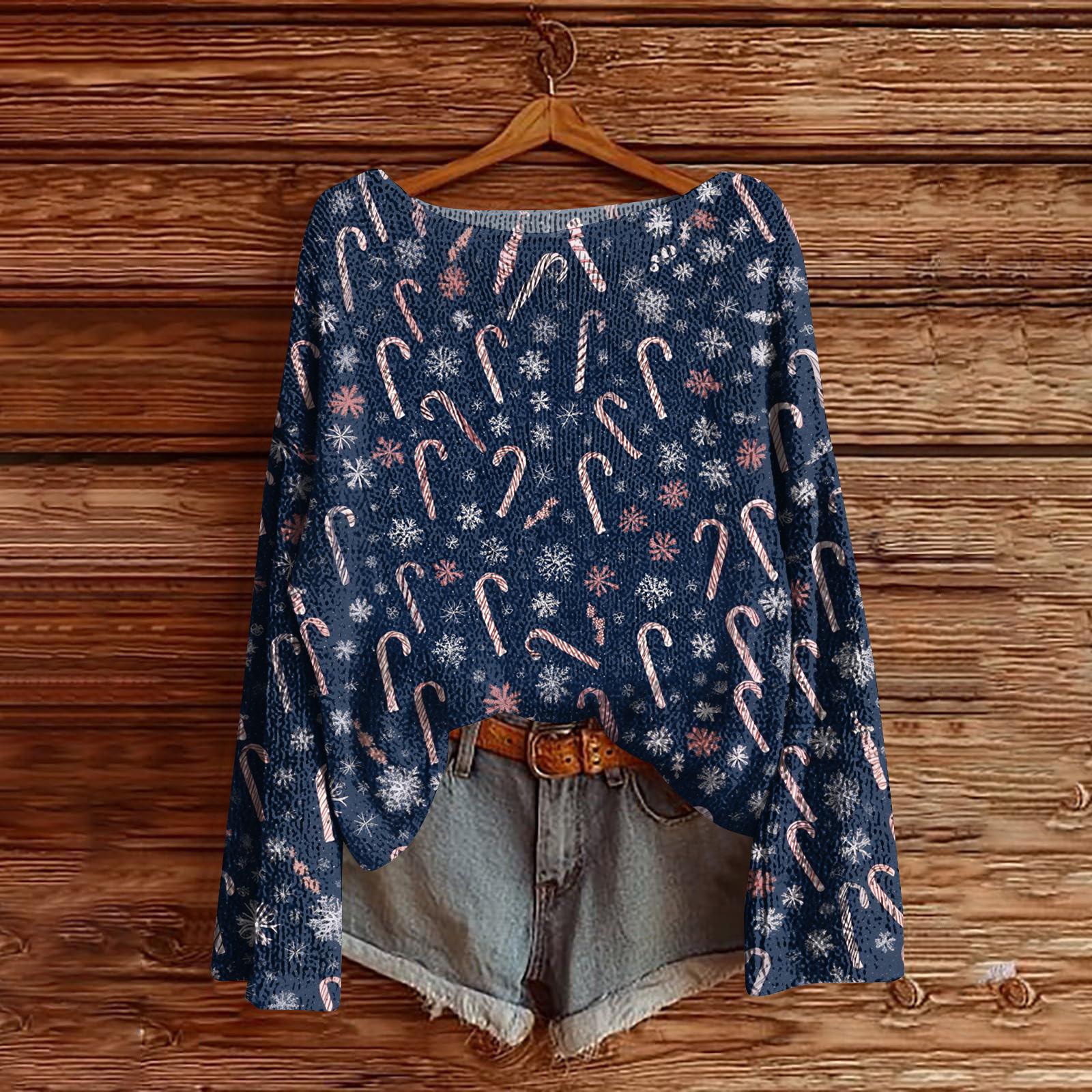 

Женский легкий свитер с рождественским принтом, повседневный вязаный пуловер с длинным рукавом XXL