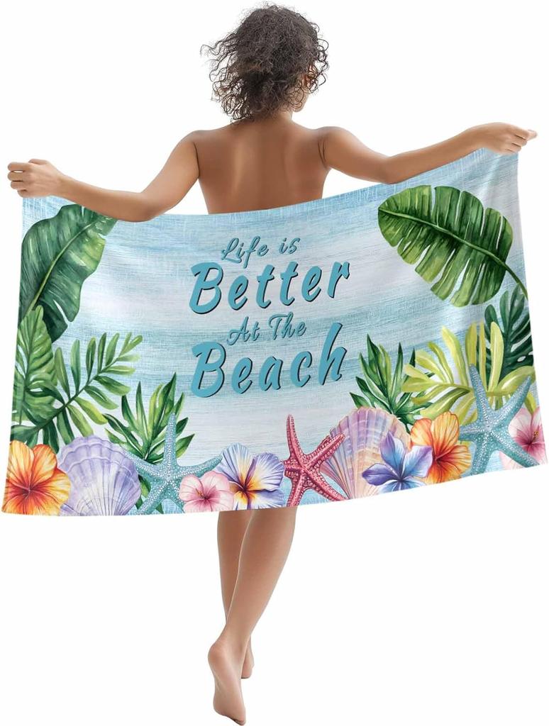 Beach Towel Summer Ocean Beach Microfiber Sand Free Towel, Blue Sky Sea Soft Absorbent Quick Dry Travel Towels for Women Men