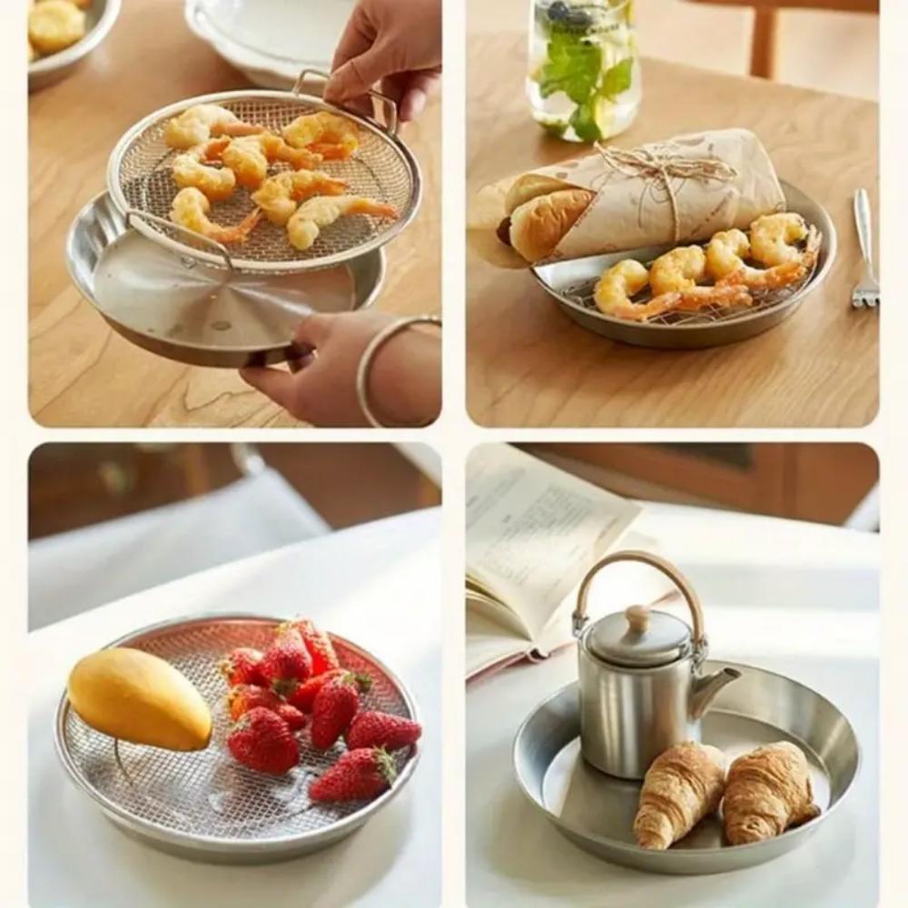 Stainless Steel Circular Food Filter, Sieve, Basket, Easy To Clean In Home Kitchen, Long-lasting Drainage, Compatible with Fryin