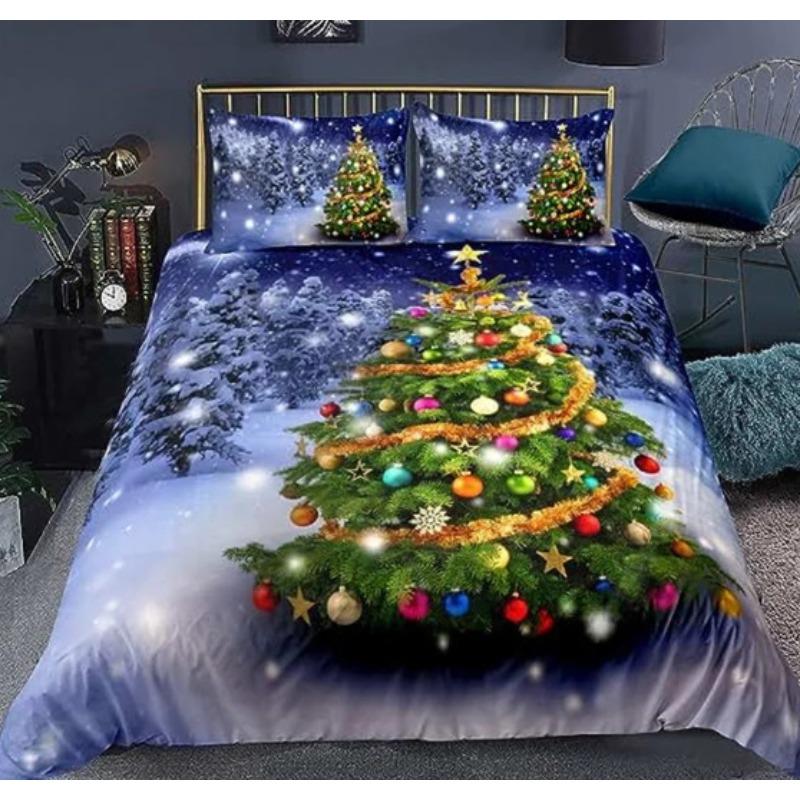 3D Digital Printing Christmas Three-Piece Set, Holiday Decoration Bedding Set