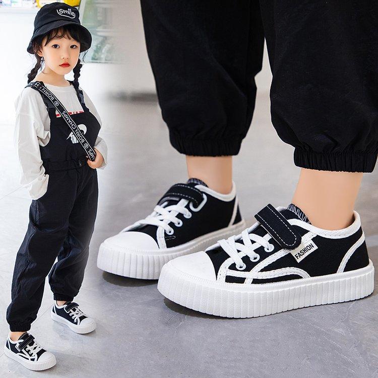 Girls' canvas shoes spring and autumn boys' non-slip casual board shoes medium and older children's sports shoes boys' cloth shoes casual soft sole