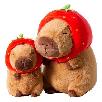 Capybara Plush with Strawberry Hat Set of 2