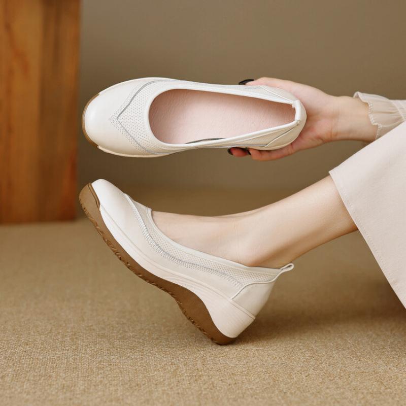 2025 Foreign Trade New Autumn Casual High-heeled Small Leather Shoes Platform-soled Lazy Muffin Shoes Women's Round Head One-pedal Single Shoes