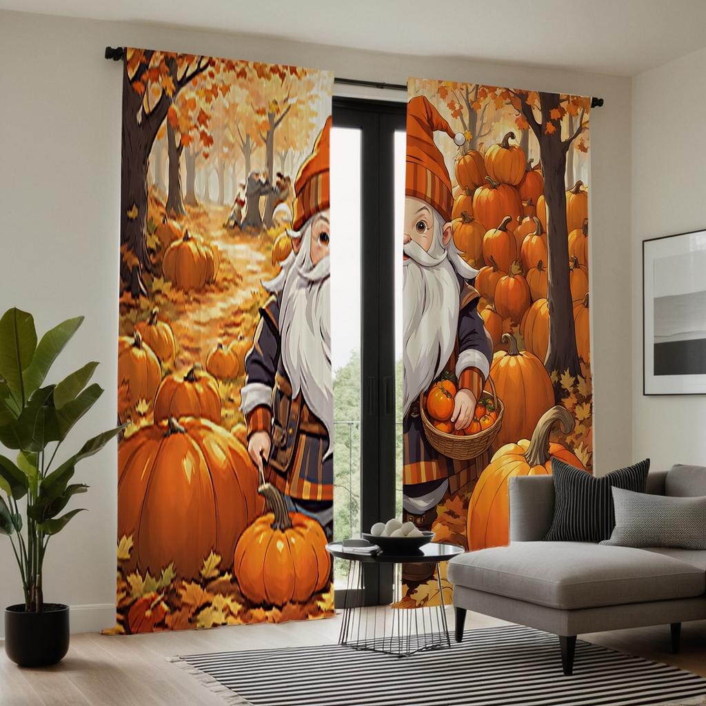 2 Stück HD Ahornblatt Wald Kollektion Kürbis alte Gardine Gelb digital bedruckte Gardine Heimdekorationsstil Dekoration