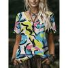 Womens V-Neck Short Sleeve Loose Fit T-Shirt With Floral Lake Scene Cartoon Bun Girl Print 2025 Casual Top