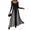 Yiyi European & American Leopard Print Color Block A-line Long Dress (2025 New, Elegant Temperament, Long Sleeve)