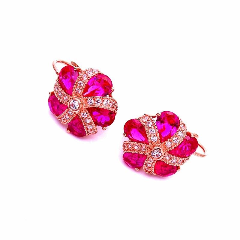 Exquisite Russian Purple Gold Color Gold Plated Rose Gold Fashionable Luxury Flower Zircon Redstone Premium Open Ring (rose gold plated pair)