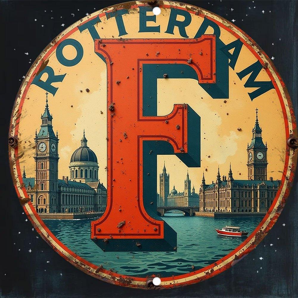 D Flat pc Rotterdam Emblem Metal Wall Sign Vintage Rotterdam Cityscape Design Dutch Plaque 20x20cm(8x8inch)