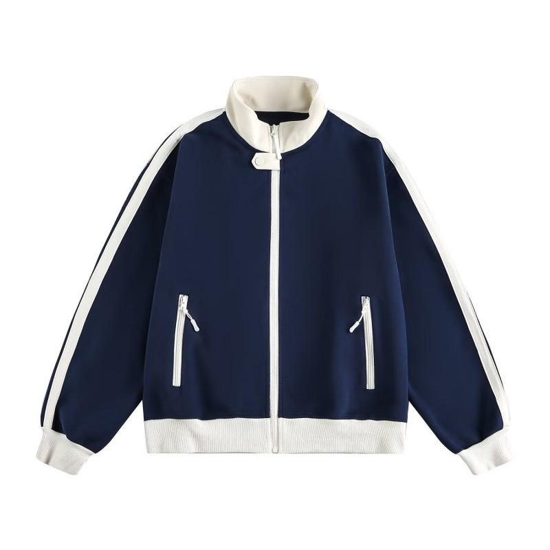 Damen Retro College Stil Color-Block Stehkragen Reißverschluss Hoodie Oversized Lässiges Sweatshirt